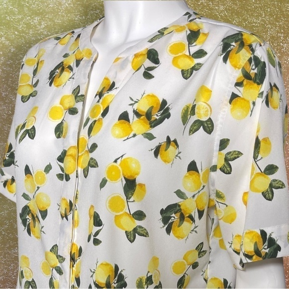 Dalia Lemon Button Down Top Size Medium with Kim Rogers Dangle Earrings - Picture 4 of 14
